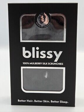 Blissy 100% Mulberry Silk Hair Scrunchies Black 6 Pack NIB